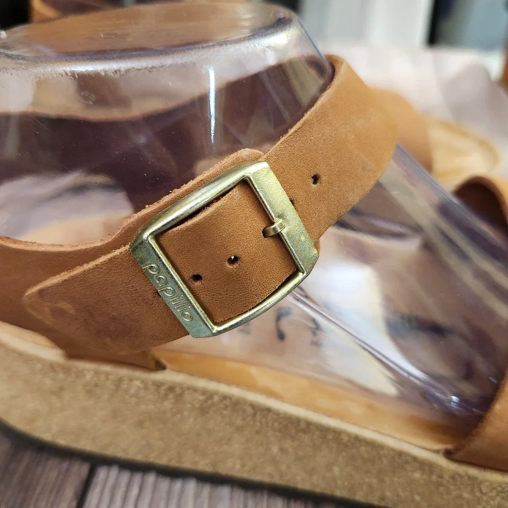 Papillio Birkenstock Glenda Tan Nubuck Leather Platform Wedge Sandals 41 L10 M8